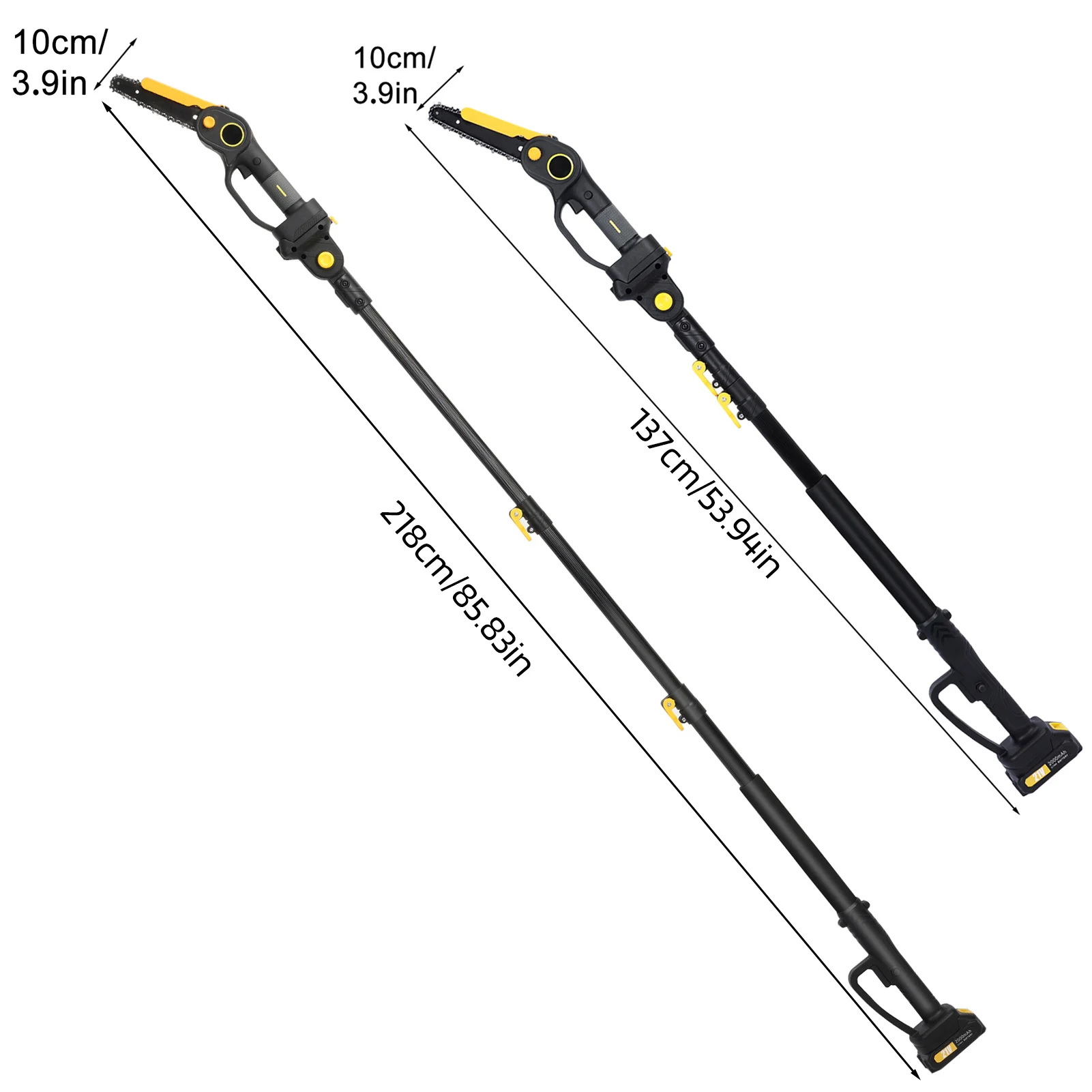 2-in-1 draadloze stokzaag en minikettingzaag, borstelloze elektrische kettingzaag met 2 x 2,0 Ah batterij, 4,9-7,5 ft verstelbare stokzaag voor