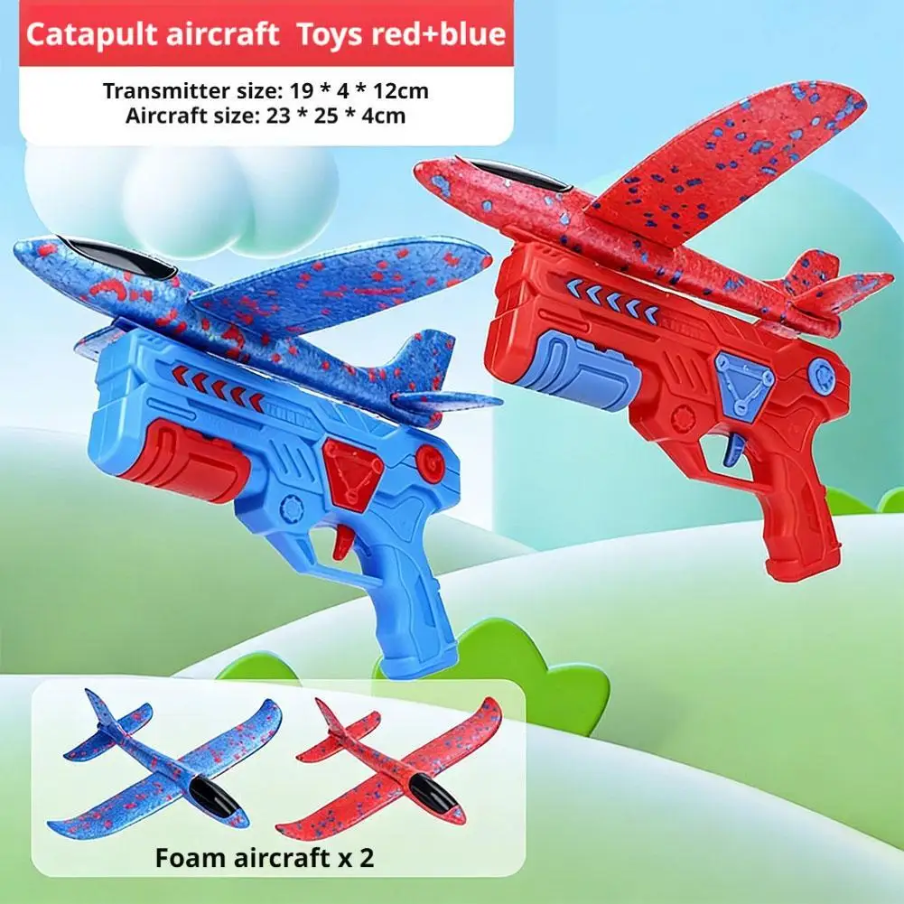 Glowing Foam Aircraft 10M Launcher Catapult Glider Aircraft Gun Toy Children's Outdoor Game Bubble Model Shooting Flying