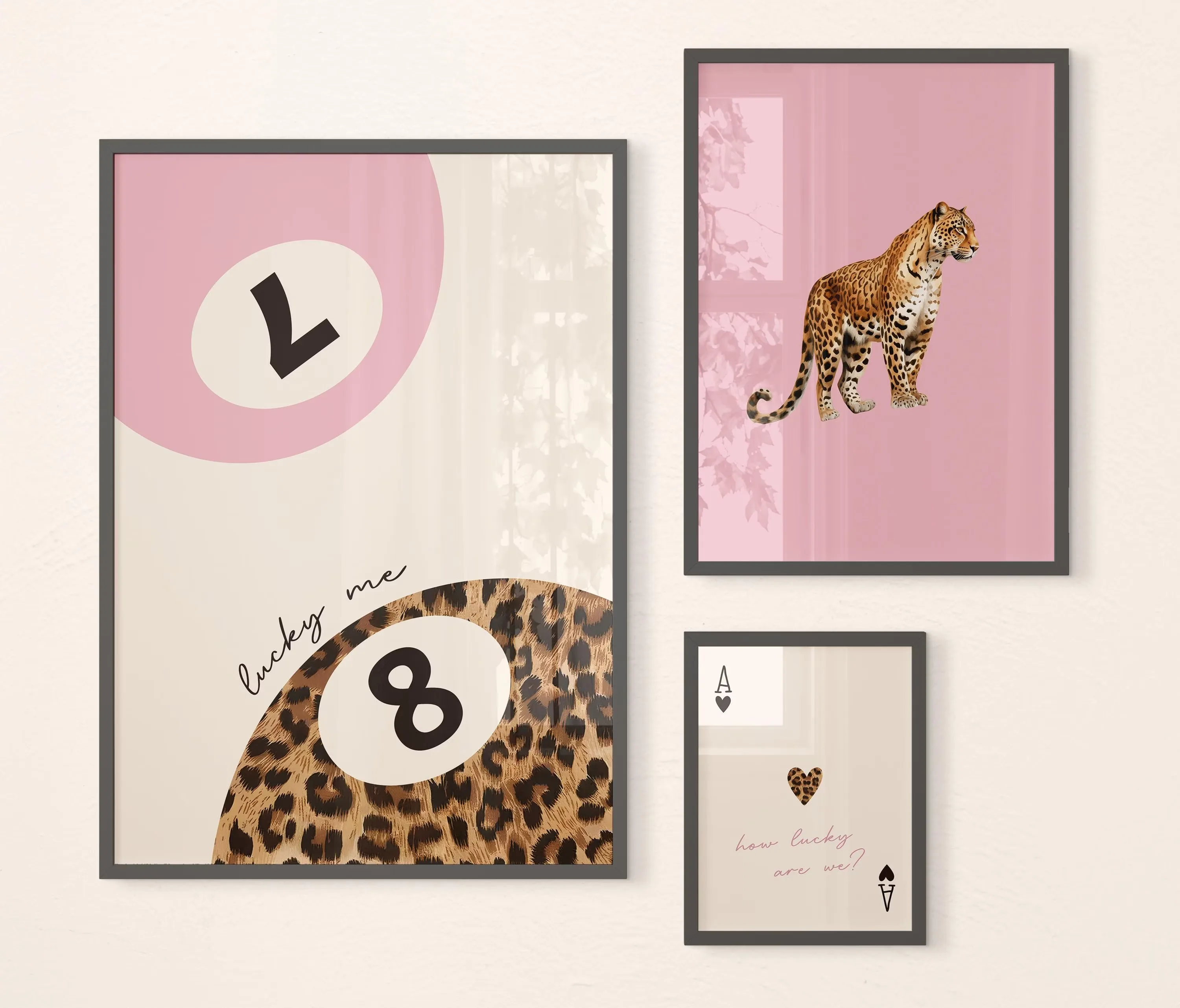 Rosa Leoparden- und Geparden-Tier-Leinwand „How Lucky Are We Lucky“, 8-Kugel-Poster für moderne Wohnzimmer-Schlafzimmer-Heimdekoration – Detail 5