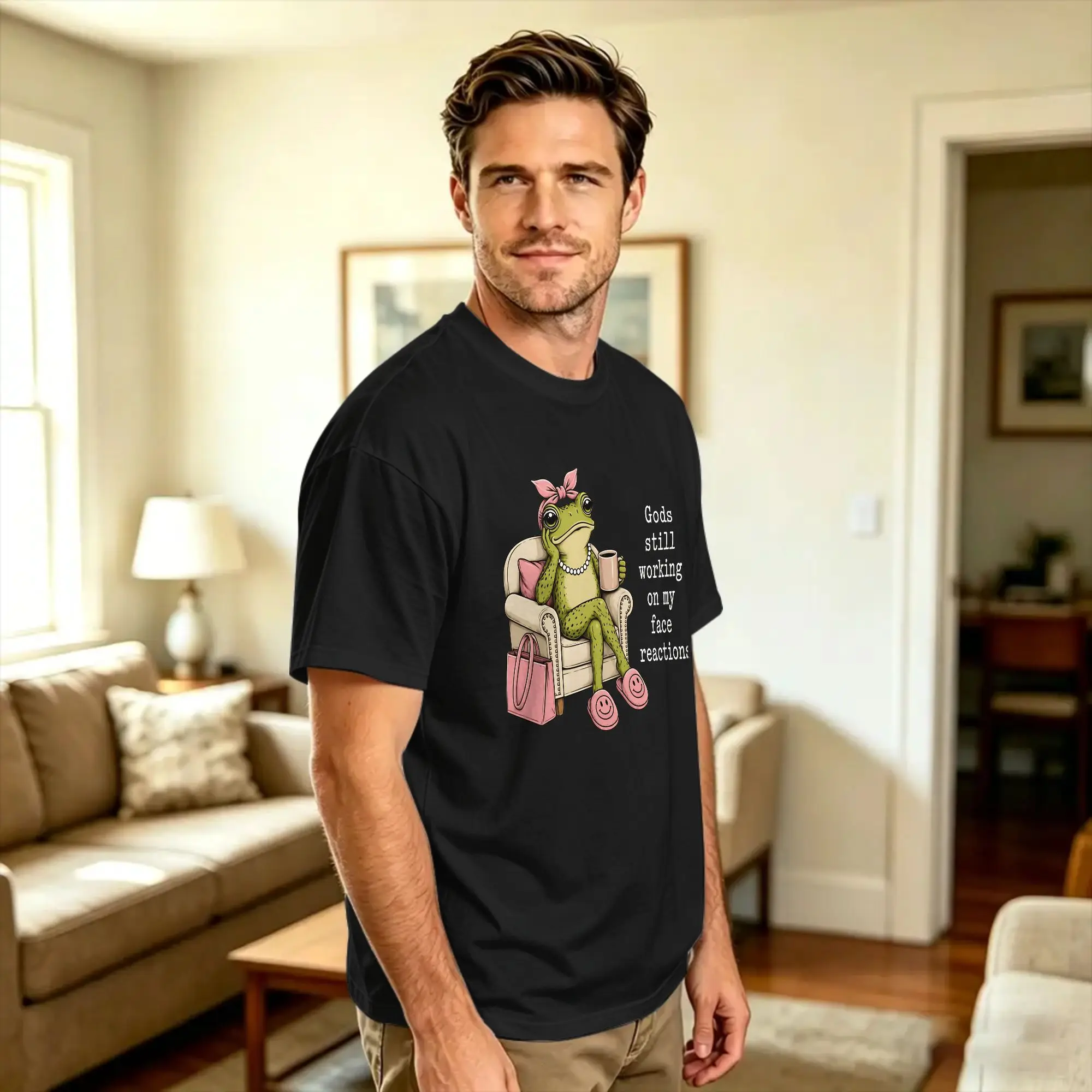 Gods Still Working On My Face Reactions Classic T Shirt Men's  Vintage T-Shirts Summer O Neck Hippie Tees Custom Oversize Tops