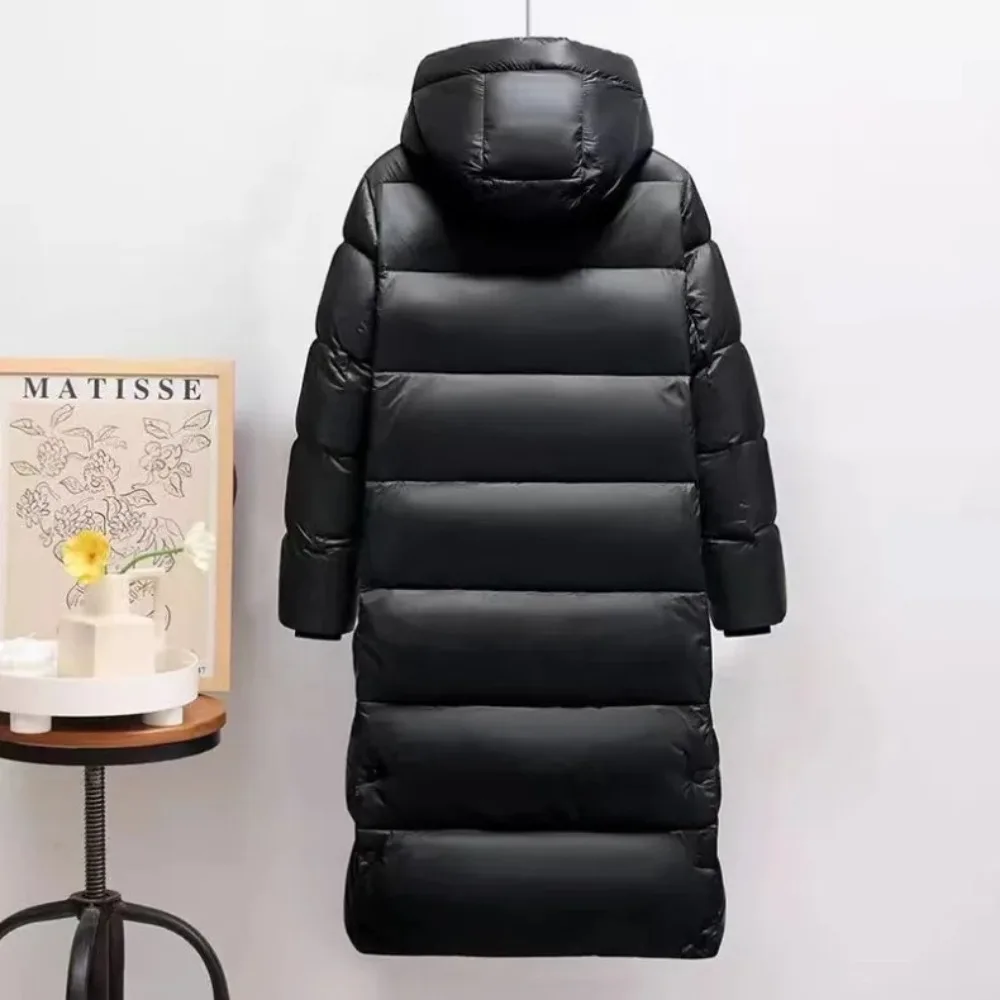 Nueva chaqueta larga de invierno para parejas, moda para mujer, abrigo de pato blanco cálido con forro técnico para hombre, Parka con capucha para hombre, chaqueta de plumas