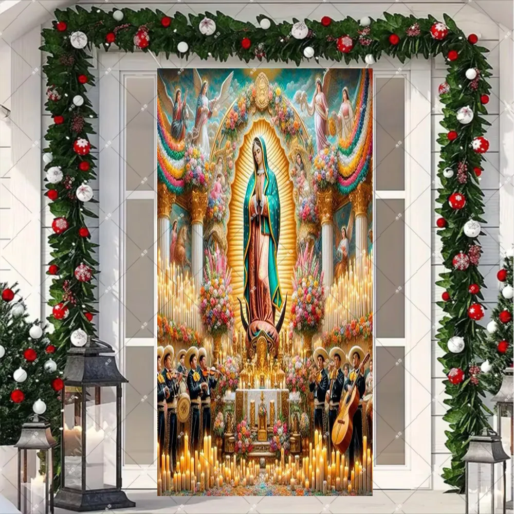 مريم العذراء الصليب المهد الطفل المسيحية الدين الانجيل سيدة غوادالوبي التمرير الجدار غطاء الباب راية ديكور المنزل