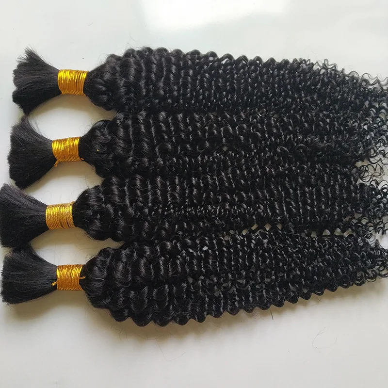 100%人毛バルク 編み込み用 1/2/3ピース束 キンキーカーリー インド産バージンヘア ボヘミアン編み込み用ヘア ウェフトなし バルクエクステンション
