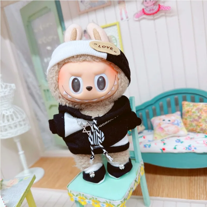 1PC 17cm Labubu Clothes Cute Mini Plush Doll\'s Outfit Accessories Jumpsuit Hooded Sweater Poncho for Labubu Dolls Fans Gift