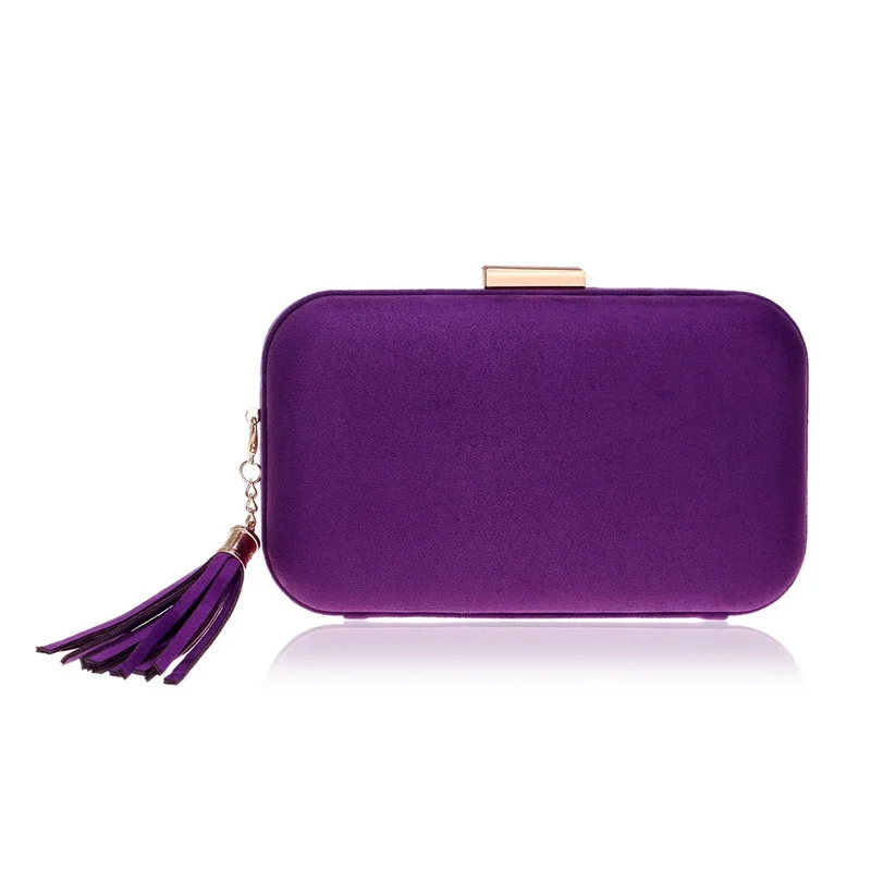 

Retro Clutch Bag Women's Tassel Gown Suede Evening Handbag Elegant Ladies Vintage Birthday/wedding Party Purse Purple Bolso