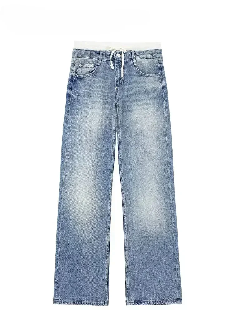 Women Straight Leg Jeans High Waisted Slim Fit Casual Pants Simple Versatile Blue Washed Jeans Suitable for Wearing All Year