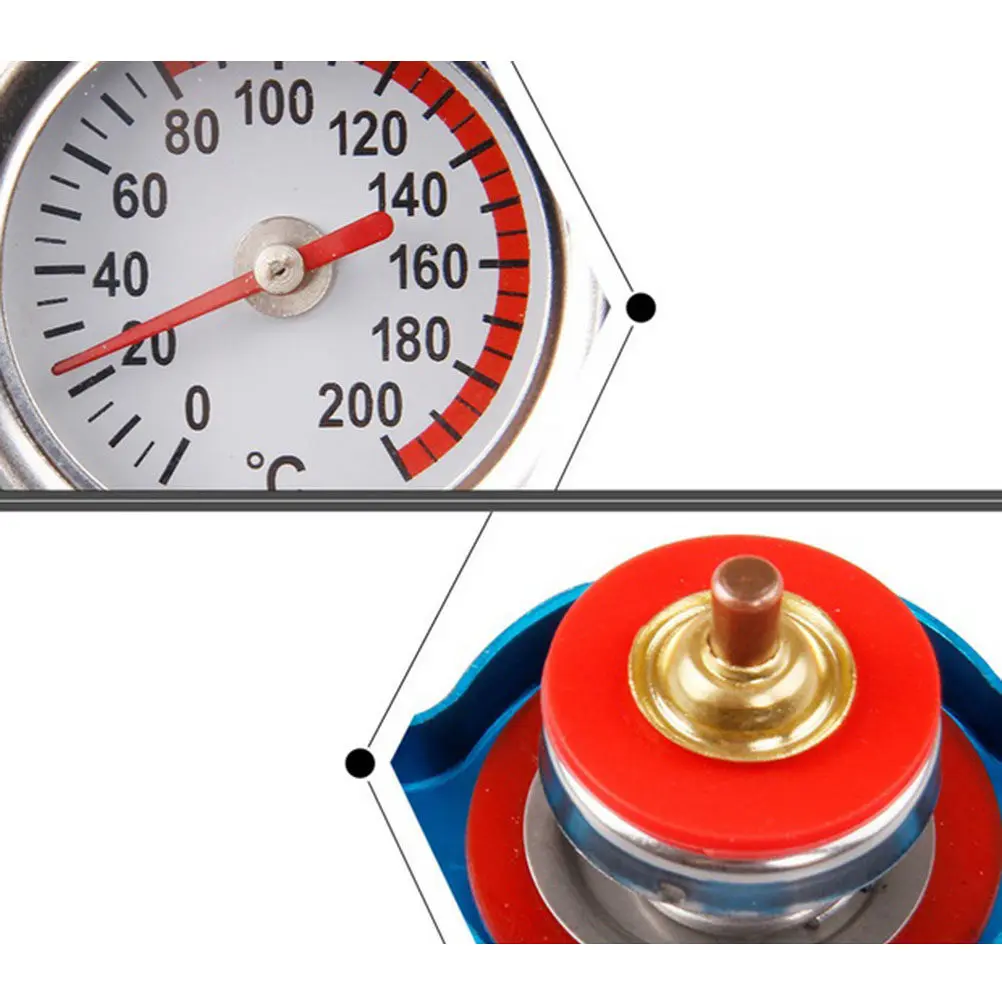 2 in 1 Radiator Cap and Water Temperature Gauge 1.3 Bar Strong Sealing Long Life Easy Install Pressure Balance Control Car