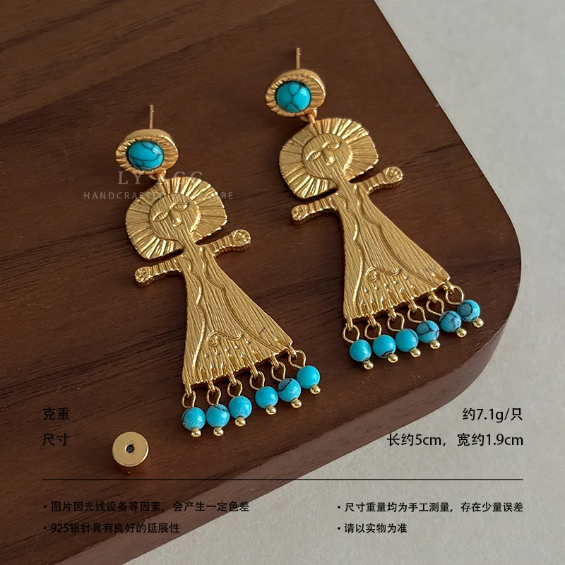 Blue turquoise stone tassel figure persin necklaces for women vintage elegant necklaces ethnic handmade bohemia jewelry