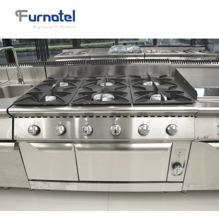 Cuisinière à gaz autoportante avec four, acier inoxydable, série complète, équipement de cuisine, 4 brûleurs, 6 brûleurs