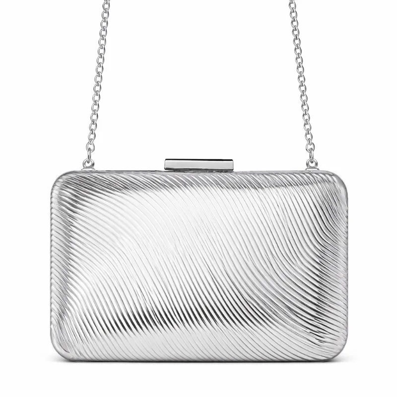 Women Rose Gold Wave Textured Clutch Bag Wedding Party Square Glossy Evening Purse Silver Handbag for Night Party Bolsa Feminina view 3