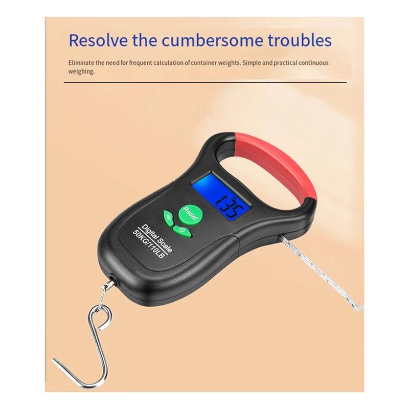 

AA75-Fishing 50Kg LCD Digital Fishing Scale Portable Travel Luggage Weighing Scale Fishing Tools With Tape Measure