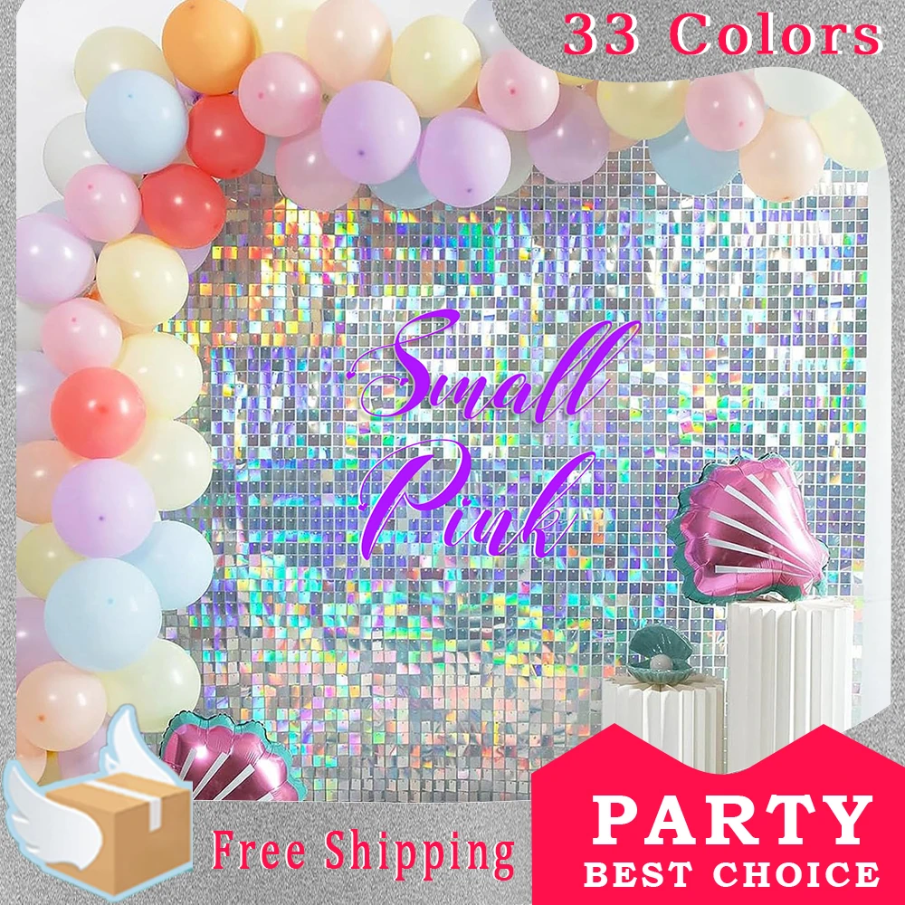 

SmallPink 6-18Pcs Irisdecent Shimmer Sequin Wall Panel Backdrop Wedding Party Birthday Square Gliter Decoration