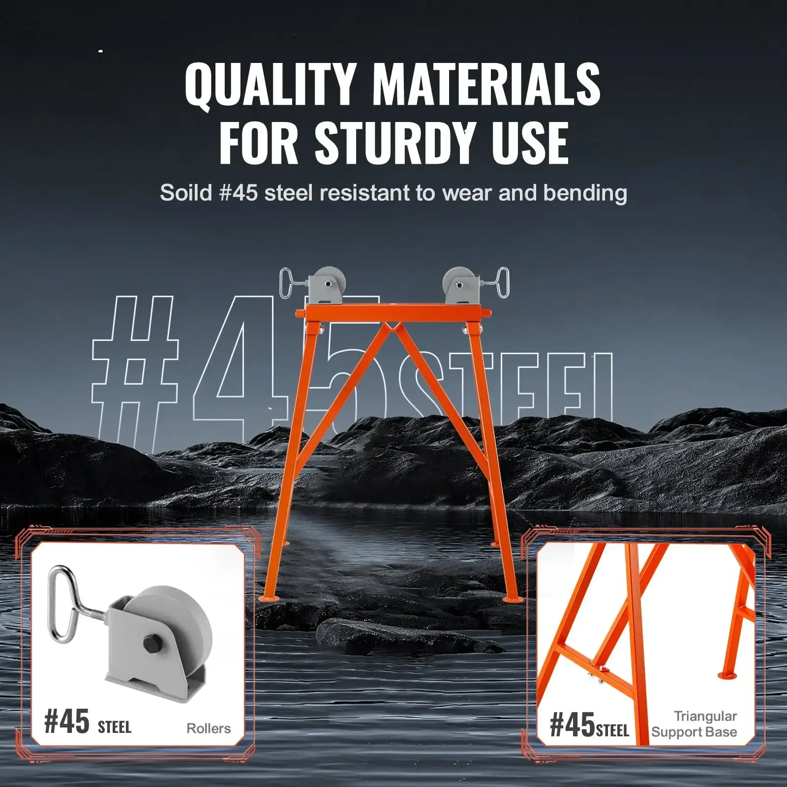 Pipe Stand with Roller Head – 2500 lbs Load Capacity, Adjustable for 2-36 Inch Pipes