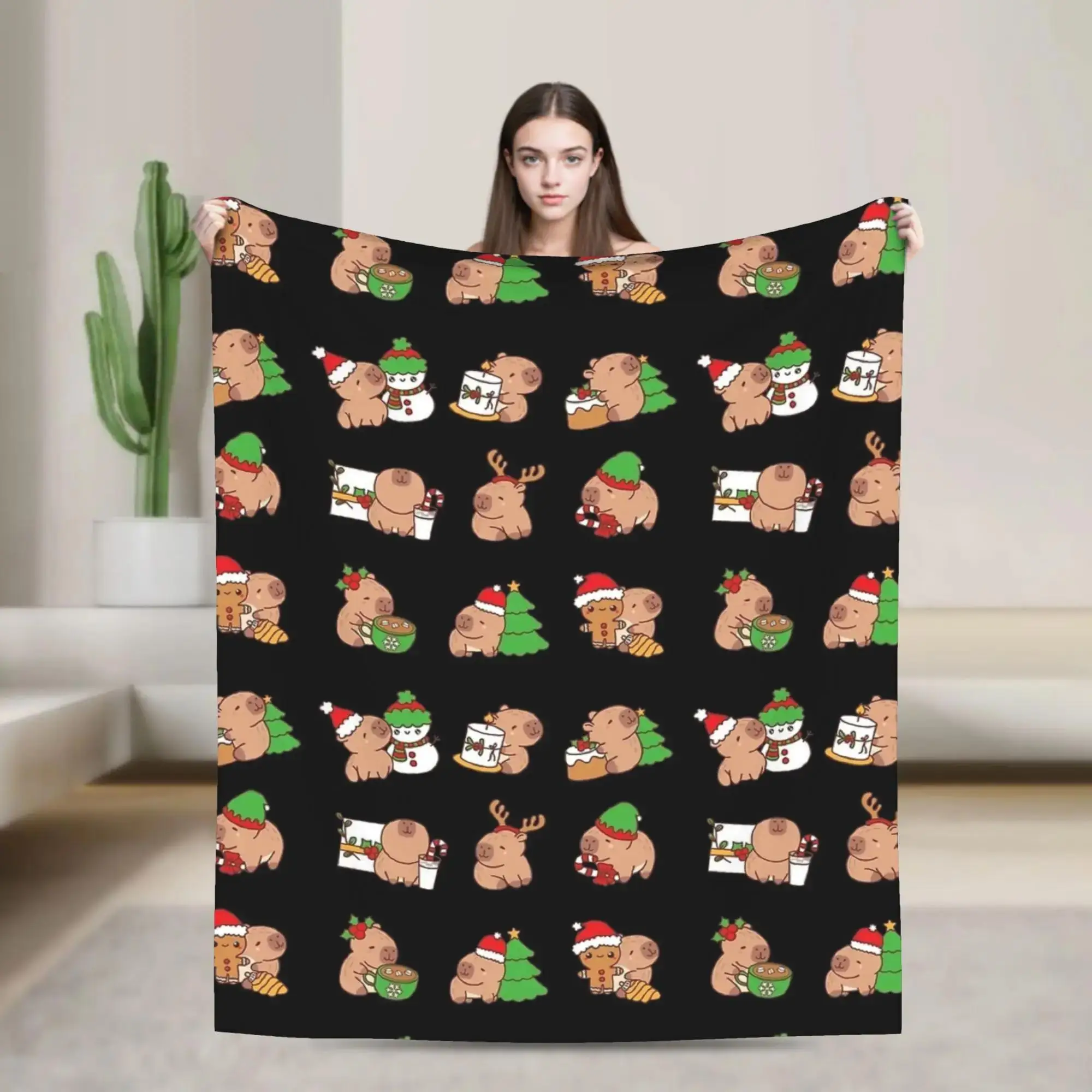 

Милое рождественское одеяло с капибарой, мягкое и теплое покрывало для зимы, для дома, гостиной, спальни, для девочек и мальчиков, с забавным дизайном животных