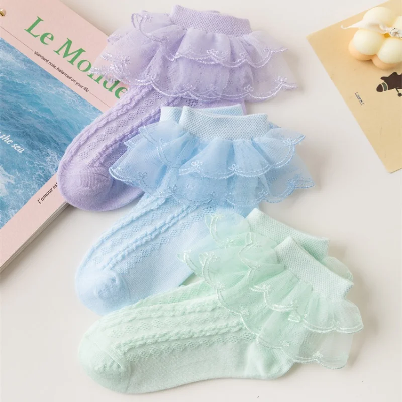 Lawadka Children's Baby Socks For Girls White Lace Cotton Soft Fashion Kids Princess Socks For Teenagers Summer Spring 1-15Years