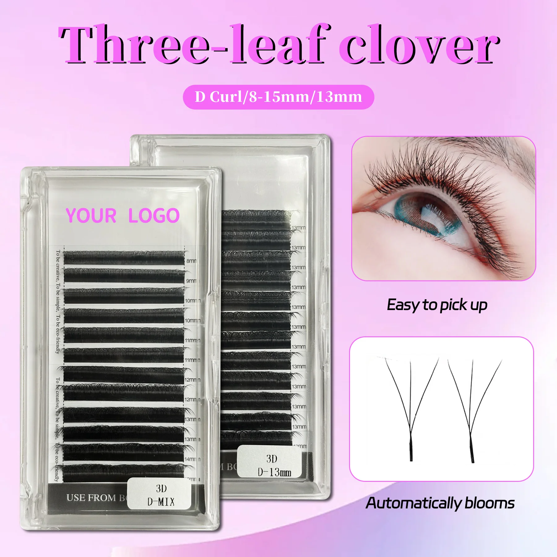 Premium 3D Clover Flower Lashes Automatic Blooming Narrow Base Handmade Volume Eyelash Extensions For Lash Salon