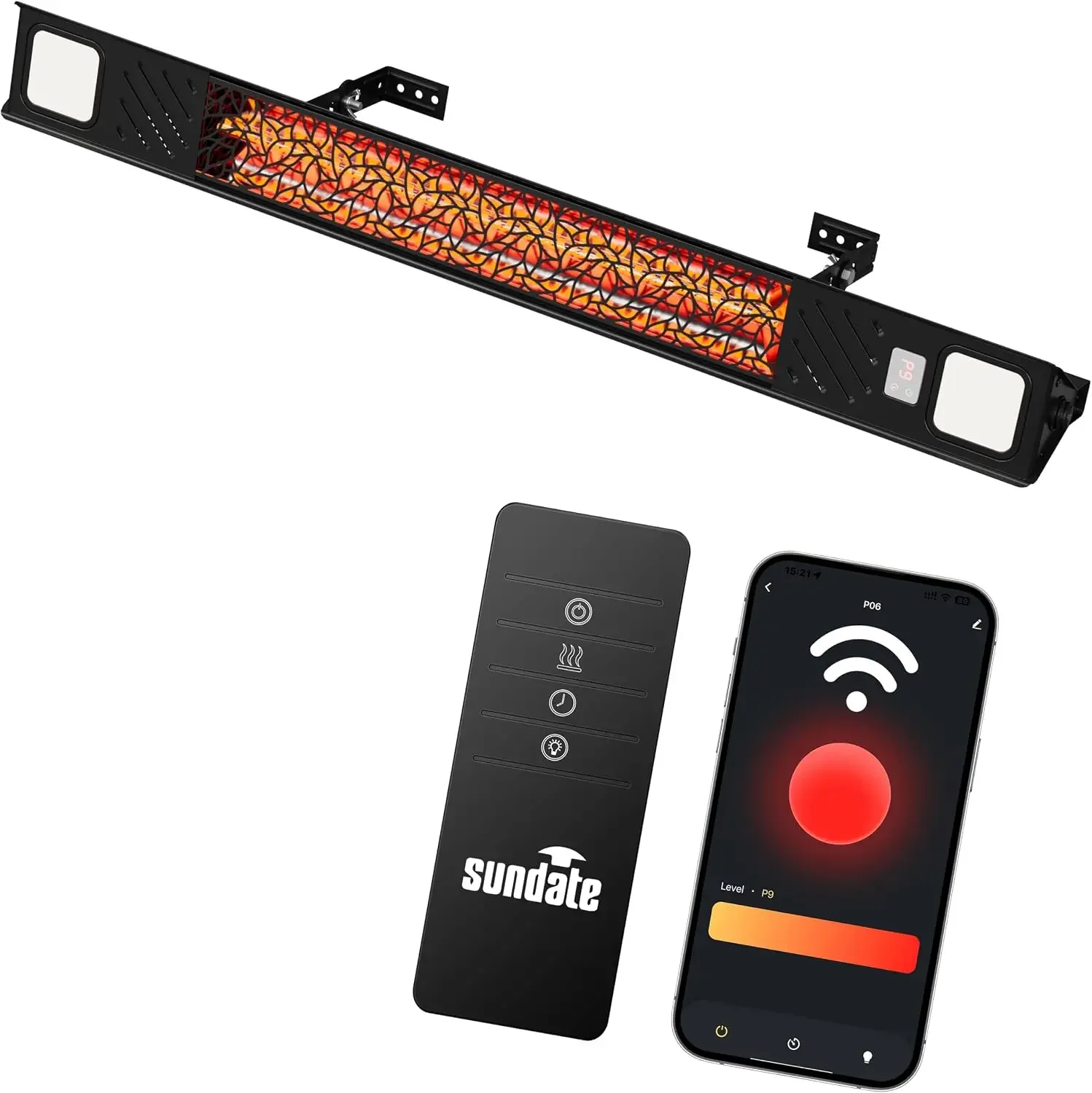 Wall-Mounted Electric Patio Heater with Light Ceiling Outdoor, Wifi Control, 1500W Infrared 9 Heat Levels, 24H Timers, 1s Heatin