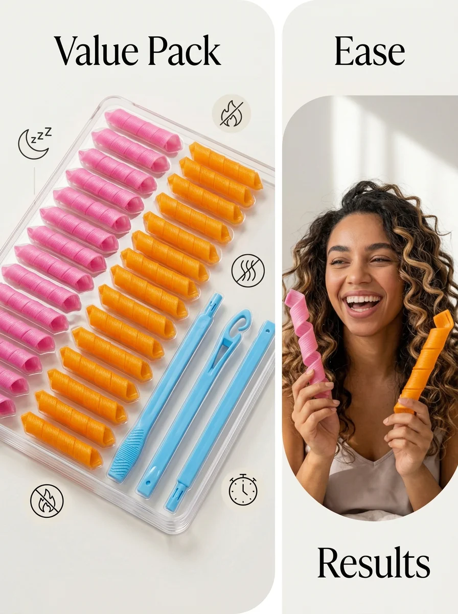 Heatless Spiral Hair Rollers Magic Curlers Set With Hook Tool DIY Overnight Curls Lazy Hair Styling Tools No Damage Hair Curling