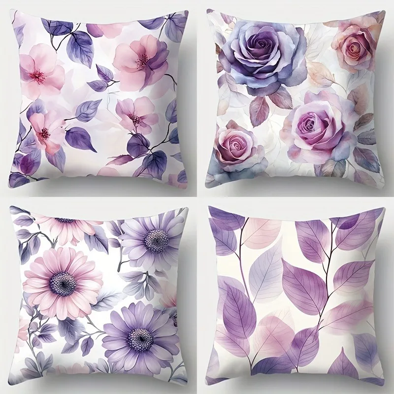 Home Decor Watercolor Floral Pattern Throw Pillow Covers Pattern Cushion Cover Suitable for Sofa Bedroom Car Pillow Cover