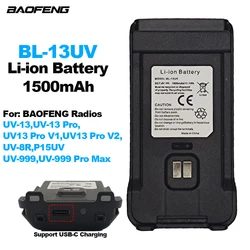 BAOFENG Walkie Talkie Battery BL-13UV 1500mAh DC7.4V for BF-UV13 UV-13Pro V1 V2 UV5R P15UV Two Way Radios Support Type-C Charge