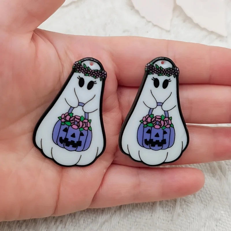 10PCS Halloween Ghost Curse Set - Acrylic Double sided DIY Pendant Accessories, Suitable for Earrings, Necklaces, Keychains, and