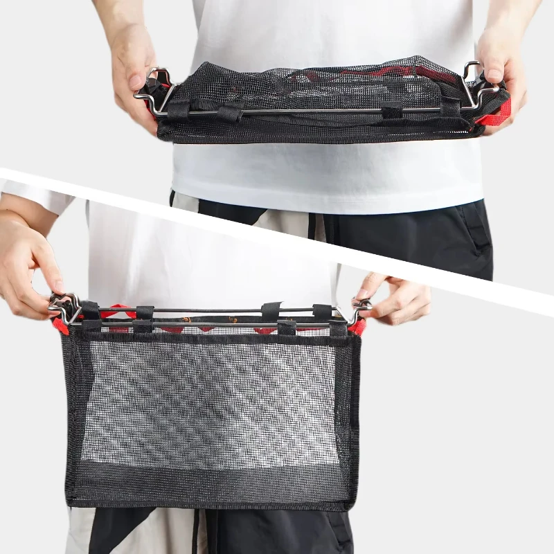 Outdoor Camping IGT Table Hanging Mesh Storage Basket Foldable Side Organizer Bag Picnic Tableware Drain Basket