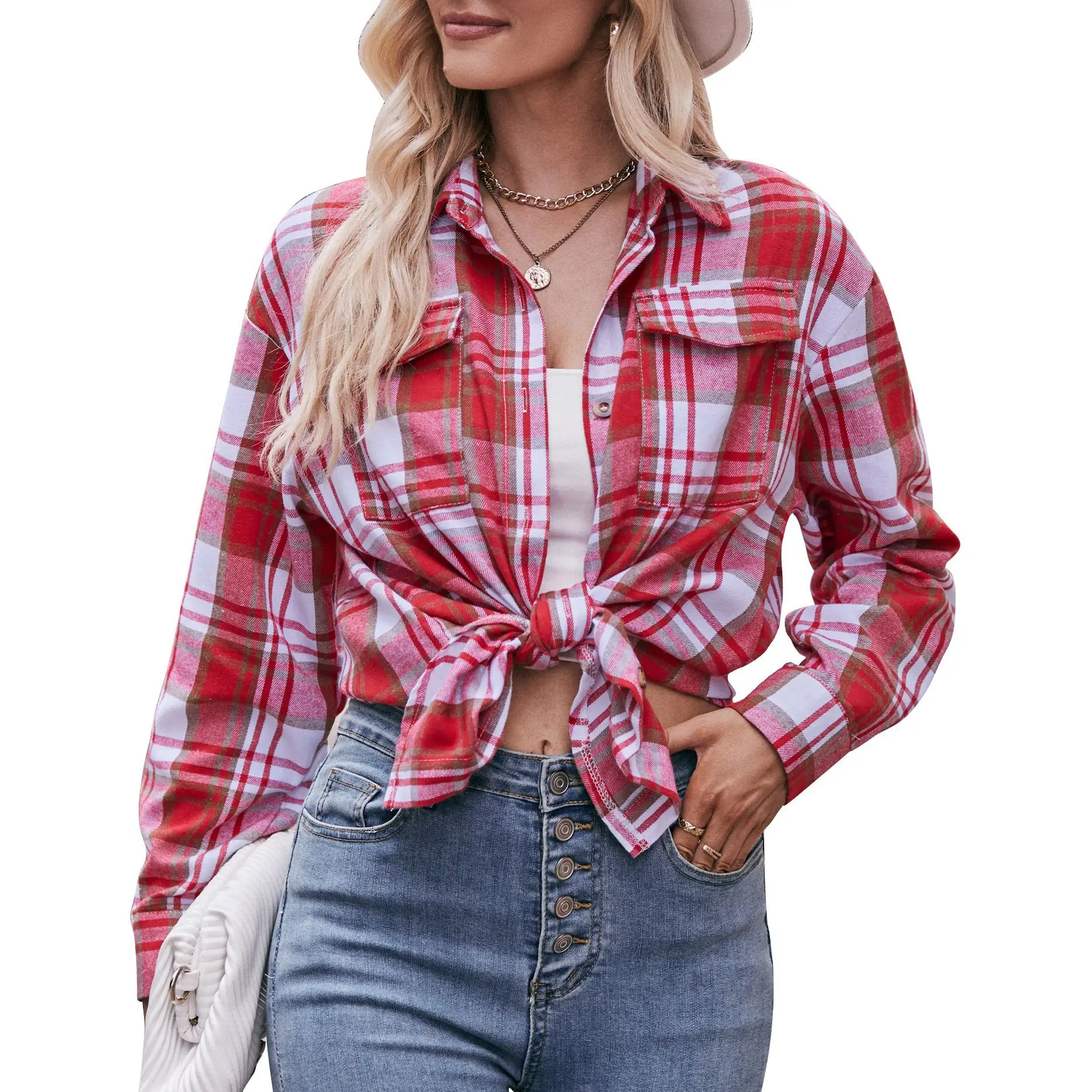 

Autumn and Winter Women's Shirt Casual Stylish Comfortable Loose Plaid Striped Single-row Button Loose Cardigan Blouses