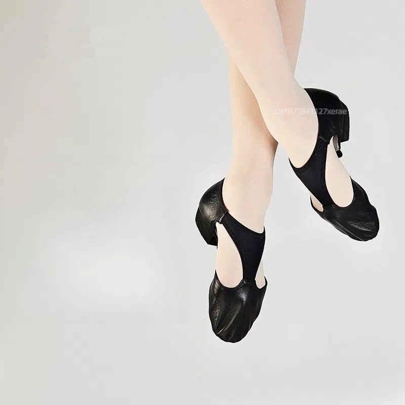 성인 정품 가죽 재즈 댄스 신발, 여성용 소프트 솔 미드솔, 속이 빈 댄스 신발, 발레 댄스 연습 교육