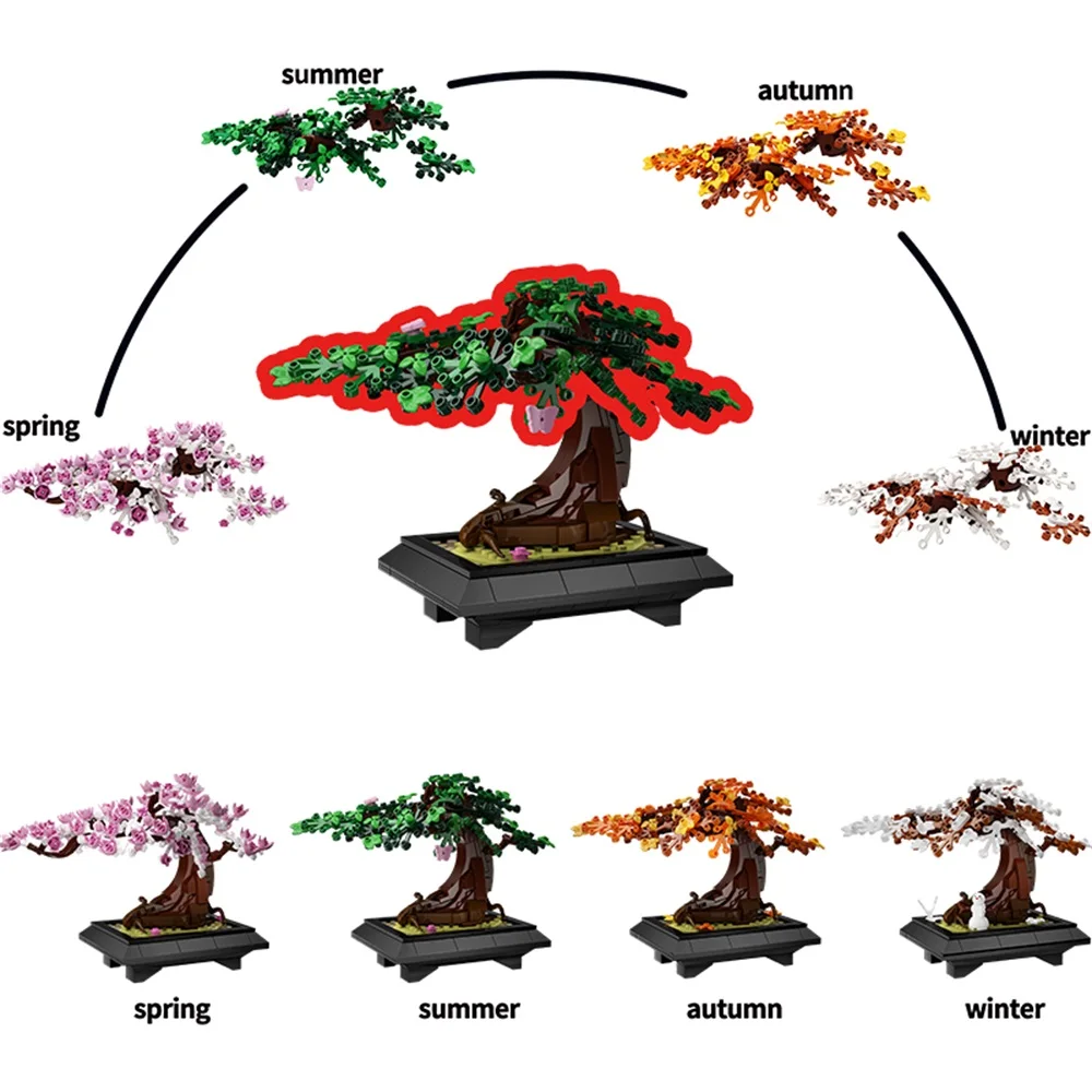 Gobricks MOC Quattro Stagioni Bonsai Albero Mattoni Modello Decorazione Building Blocks Bonsai Albero 4 in 1 Building Block Kit Giocattoli Regalo
