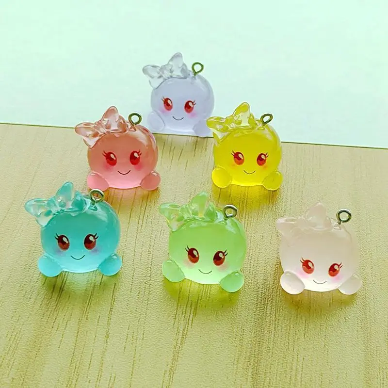 6PCS Cute Nightlight Transparent 3D Cartoon Jelly Elf DIY Resin Necklace Pendant Earring Bracelet Dangle Decoration Accessories