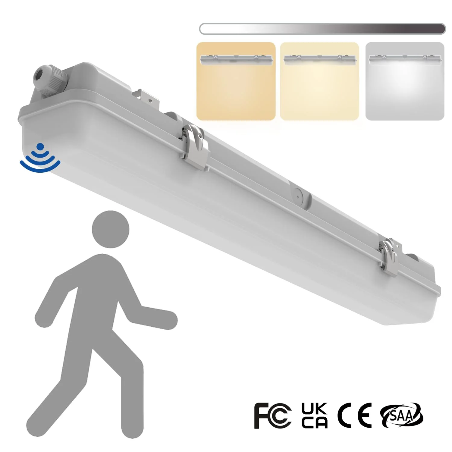 

2FT LED Vapor Proof Lighting Fixture with Tri-Level Motion Sensor 20W 2500lm CCT, 100-277V, Dimmable Waterproof Shop Light FCC