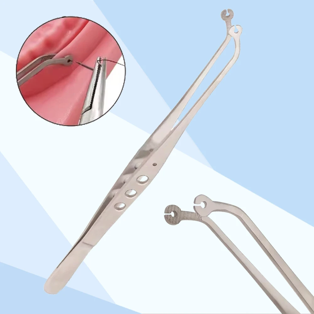 

Dental Surgical Suture Tweezer Tip with Hole Operation Stitching Corn Tweezers Dressing Forceps Serrated Tip Precision Tool