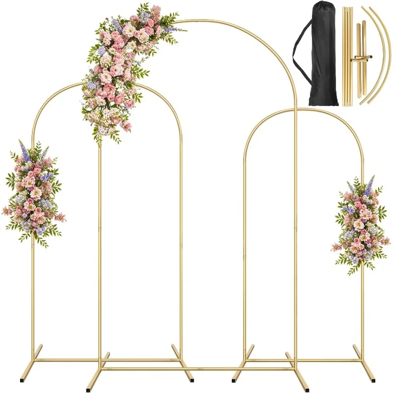 

Arch Backdrop Stand, Metal Arch Backdrop Stand Set of 3 (7.2FT/6.5FT/5.9FT), Gold Wedding Party Arch Frame Backdrop