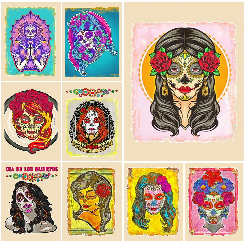 

Mexico Day of the Dead Grimace Nordic Poster Abstract Wall Art Canvas Painting Wall Pictures For Living Room Home Decor Unframed