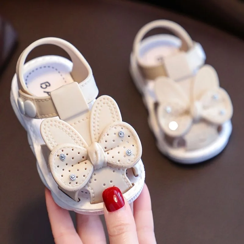 Babys andalen Anti-Rutsch-weiche Sohle atmungsaktive Schnalle lernen Wanderschuhe gepunktete Diamant bogen Cartoon Hasen ohr Prinzessin Schuhe