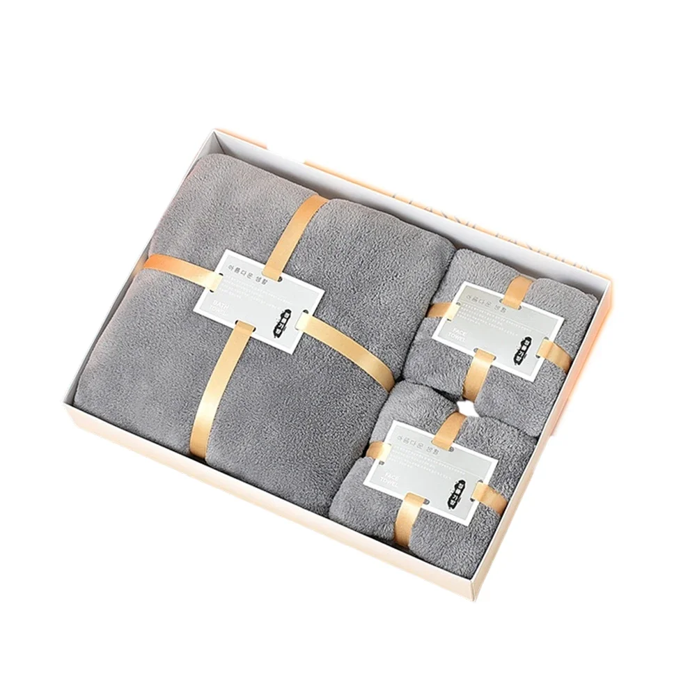 Box Quick-drying 70*140cm Coral Fleece Towel Ultra Soft Material Polyester Microfiber Monochrome Japanese Style