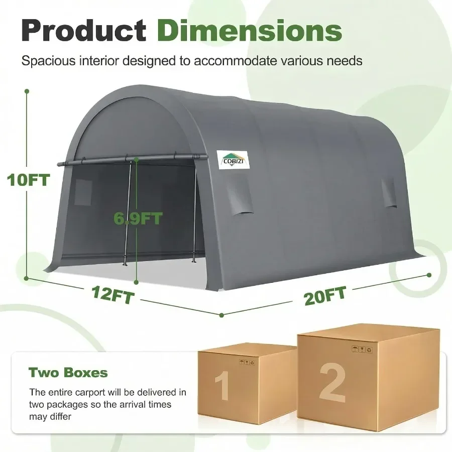 Carport Canopy 12x20 For Outdoor Use, Steel Frame With White Polyethylene Cover, Snow-Resistant Heavy-Duty Portable Garage Shel