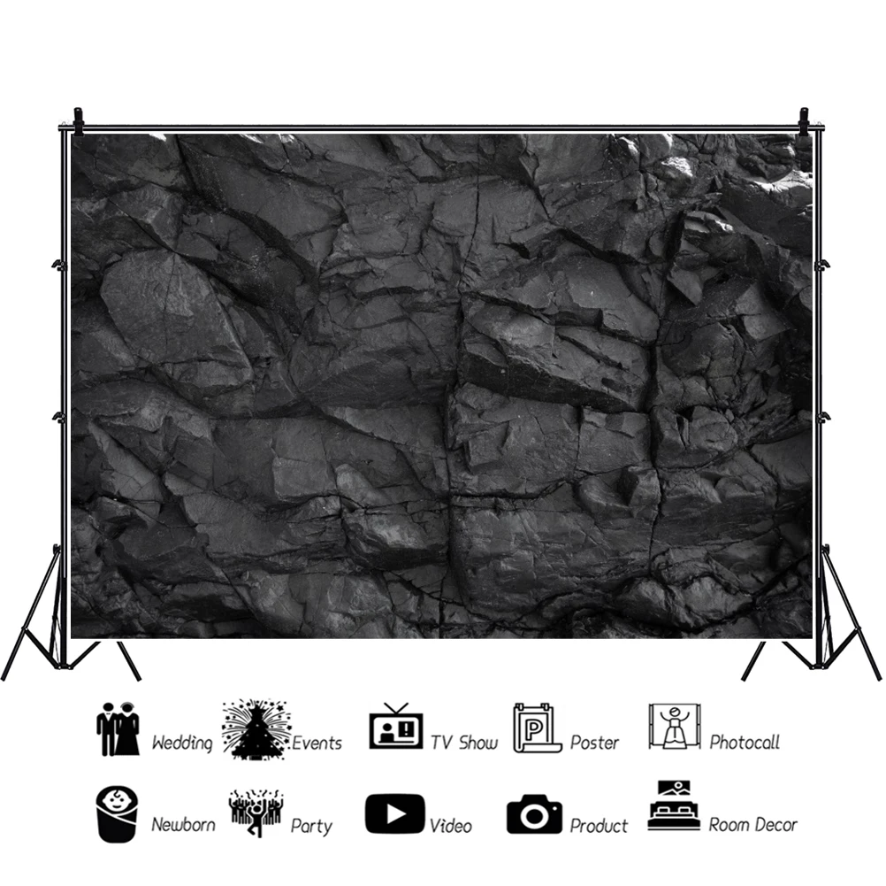 Laeacco Pure Black Rock Slate Texture Room Personality Decoration Custom Backdrop Photographic Photo Background For Photo Studio