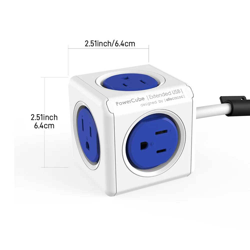 Portable Travel Cube Power Strip With 59.06inch Extension Cord, 2 Usb- Colorful And Versatile Outlet Types, Perfect Plug Adapter