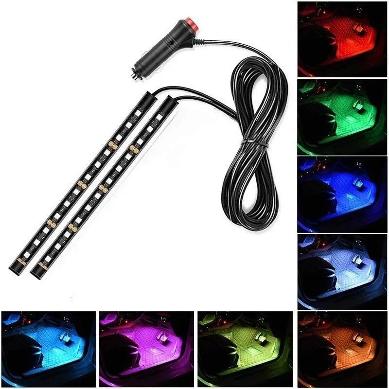 One To Four, One To Two Monochrome USB/cigarette Lighter Interface Car Interior LED Light Strip Car Decoration Foot Lights