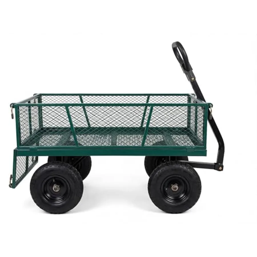 1200LBS Heavy Duty Steel Garden Cart, Garden Wagon Cart on Wheels, Metal Yard Utility Wagon with Removable Mesh Sides, 13