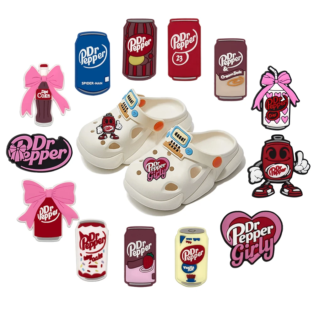 13-100pcs Dr Pepper Soda Bottle Drink Shoe Charms PVC Accessories DIY Shoes Buckle Decorations fit Wristband Party Friend Gifts