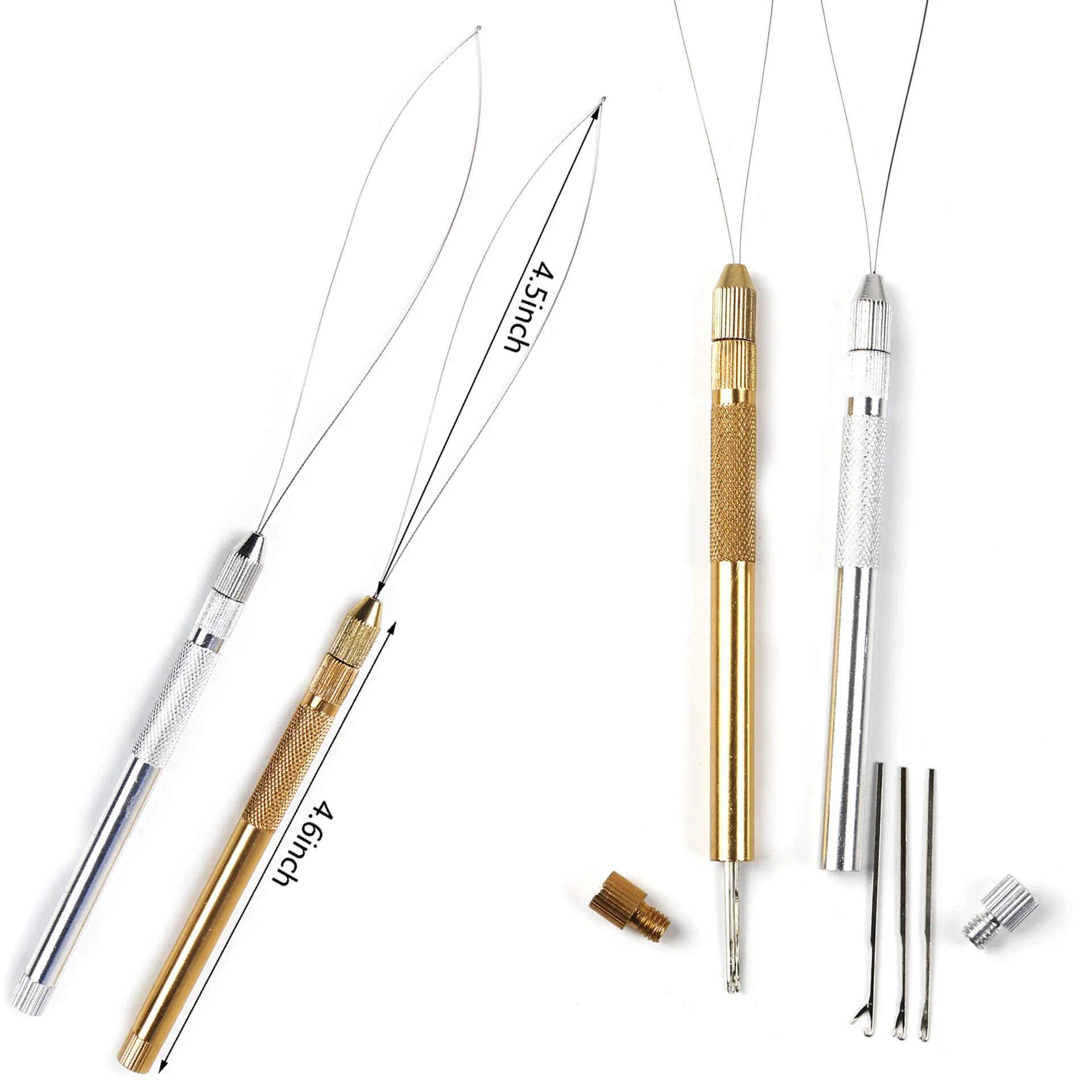 Hair Extension Tools Kit 3 Knitting Hook Needles Loop Threader Aluminum Ventilating Holder for Thread Pulling And Lace Making