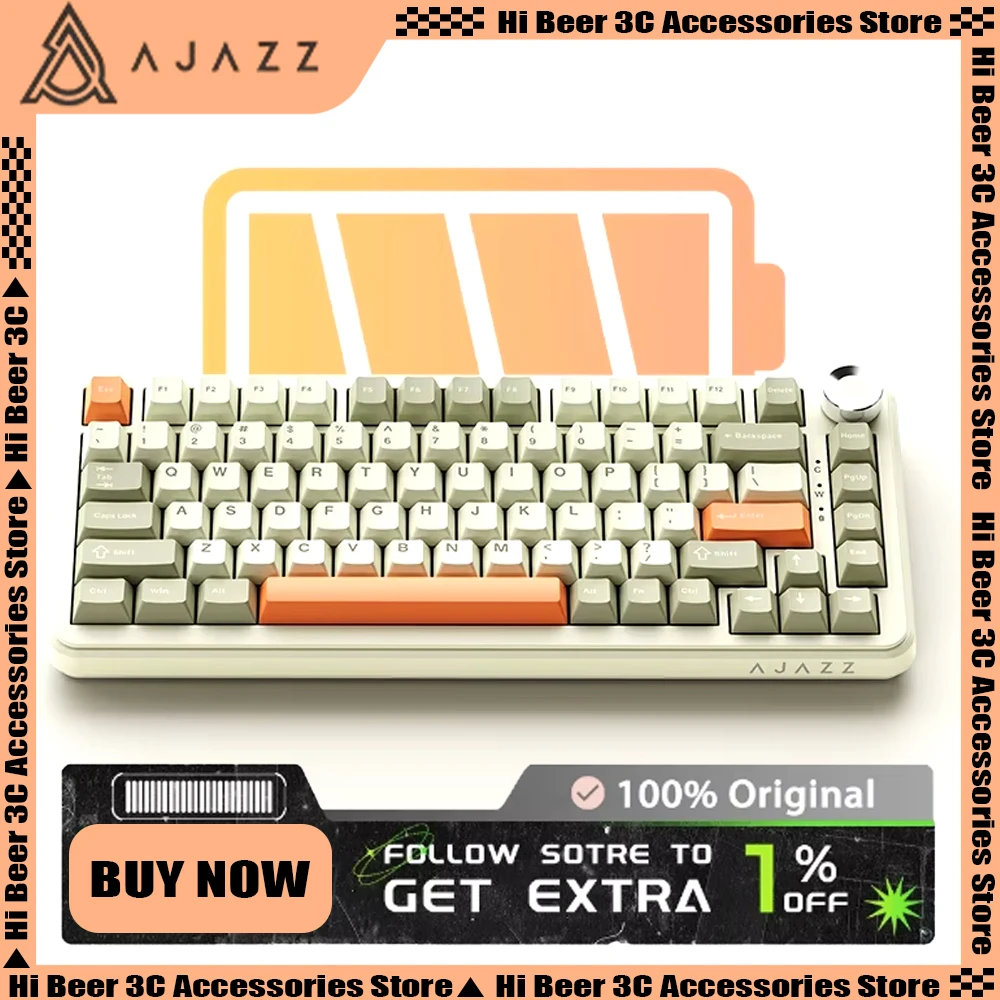 Ajazz Ak820 Max Mechanical Keyboard Multifunctional Knob Smart Screen 8000mAh Wireless Gaming Keyboard 75% Tri Mode Pc Gamer