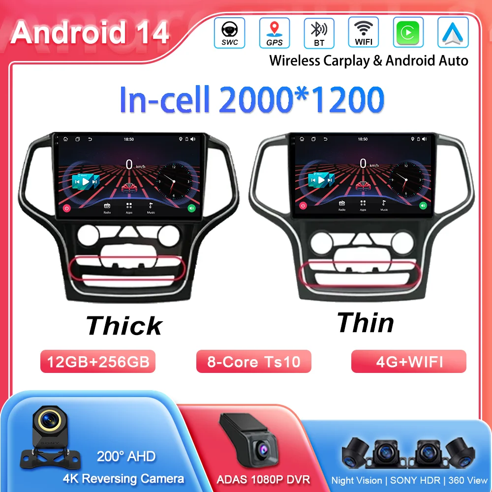 

Android 14 For Jeep Grand Cherokee WK2 2014 -2022 Auto Multimedia Player WIFI GPS Navigation Head Unit QLED Screen Radio Stereo