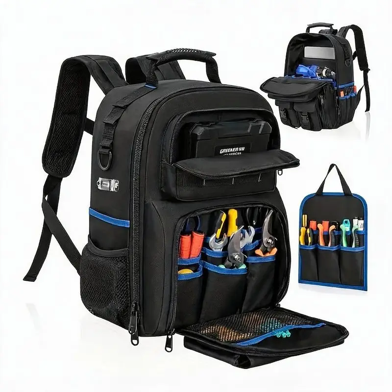 Heavy Tool Backpack Padded Removable Storage Bag Modern Minimalist Style Zipper Opening and Closing Kit