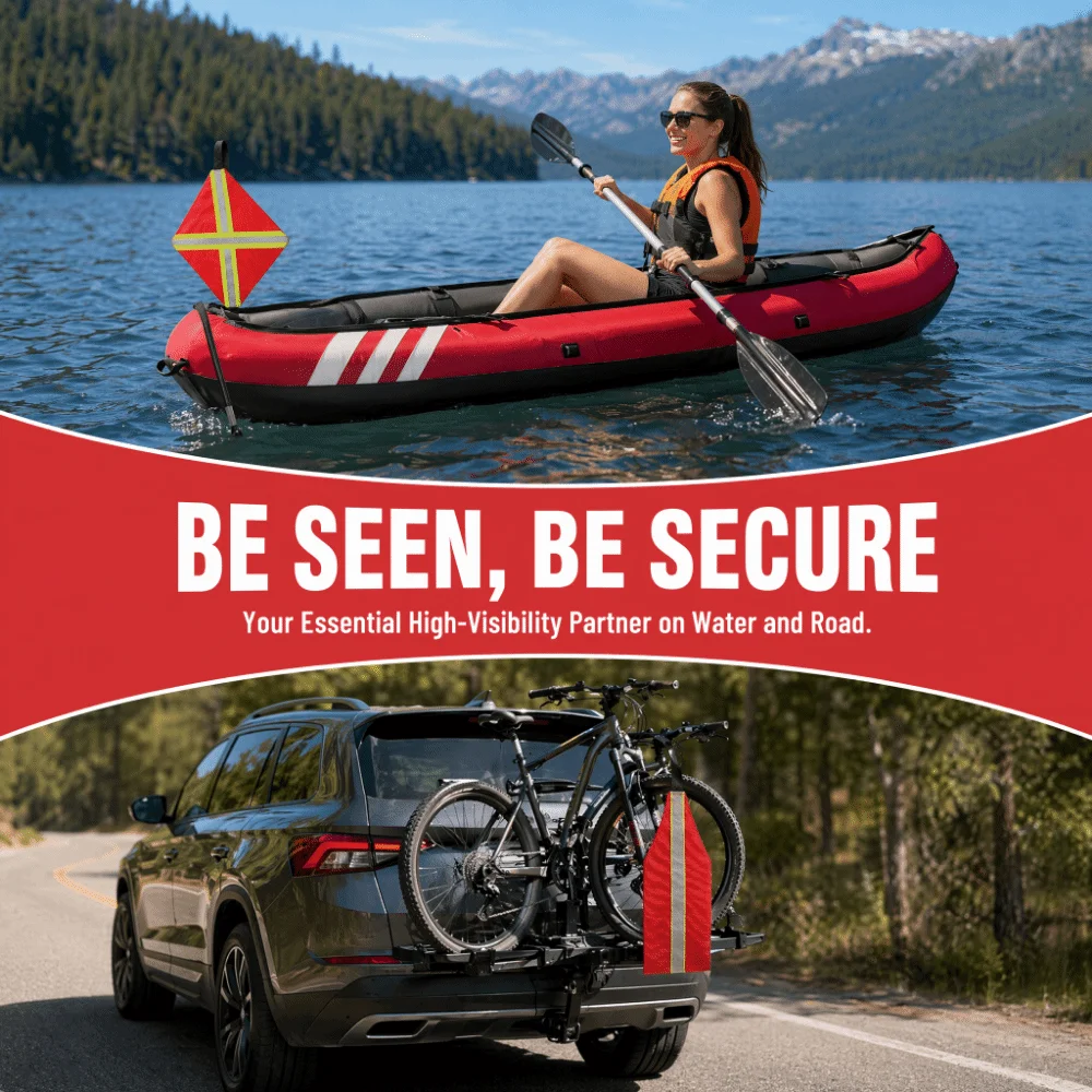 Reflective Strips Safety Travel Flag Oxford Fabric Red Kayak Safety Flag Better Quality High Visibility Reflective Safety Flag