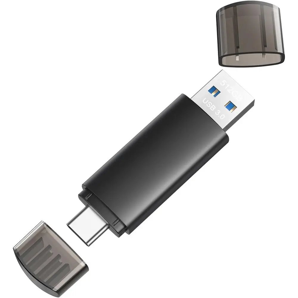 512GB Dual USB 3.0 Type-C & A Portable Flash Drive, 2-in-1 USB-C Thumb Drive for Tablets & Computers, Black