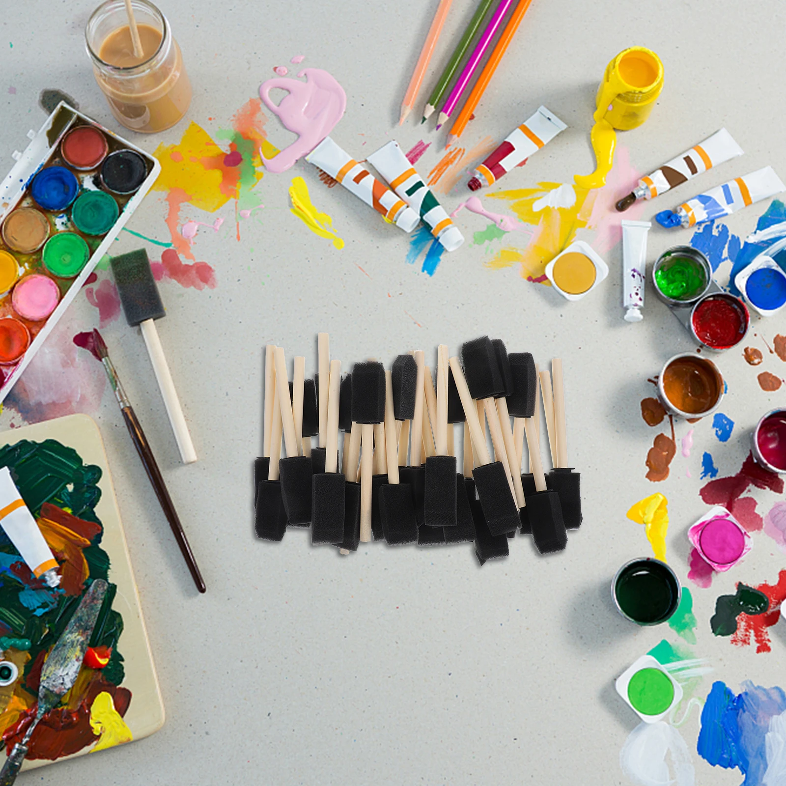 

36Pcs Wood Handle Black Sponge Brushes Longlasting Kids Graffiti Sponge Painting Tools Handheld Drawing Crafts