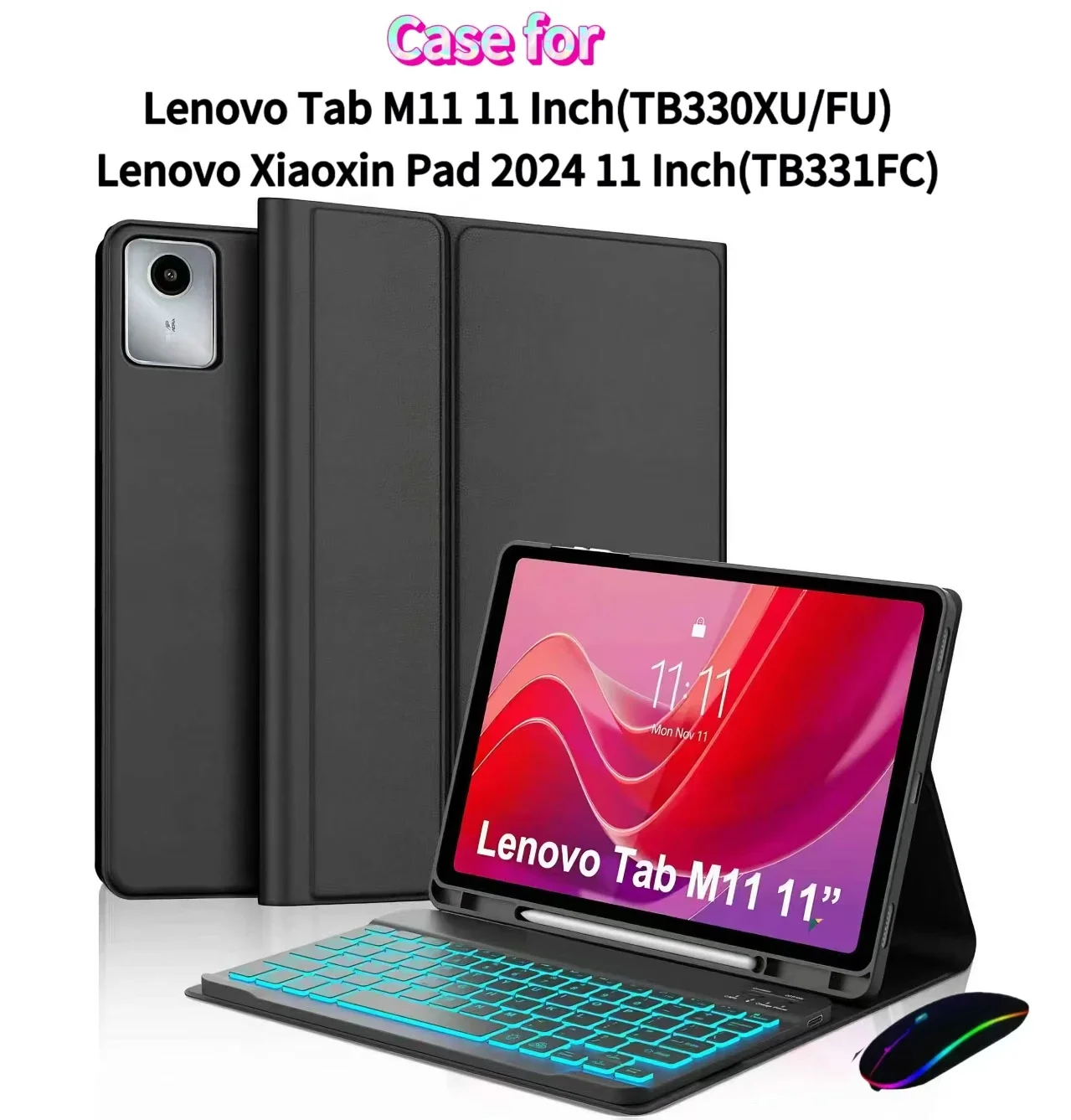 Case for Lenovo Xiaoxin Pad 2024 11 Inch TB331FC, Bluetooth Keyboard Cover for Lenovo Tab M11 11 Inch TB330FU TB330XU